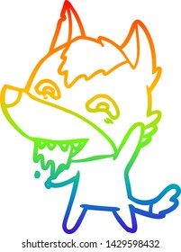 rainbow gradient line drawing of a cartoon hungry wolf