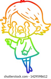 Regenbogen-Farbverlauf-Linie Zeichnung einer Cartoon-Frau weinen