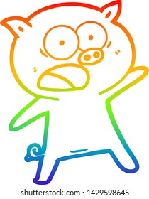 rainbow gradient line drawing of a cartoon pig shouting