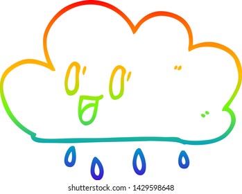 rainbow gradient line drawing of a cartoon happy grey cloud
