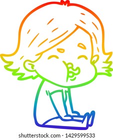 rainbow gradient line drawing of a cartoon girl pulling face