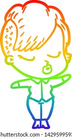 rainbow gradient line drawing of a cartoon pretty hipster girl