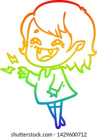 Regenbogen-Farbverlauf-Linie Zeichnung eines Cartoons lachend Vampirmädchen
