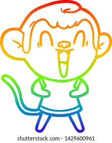desenho de linha de gradiente do arco-íris de um macaco risonho de desenho animado