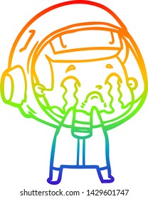 rainbow gradient line drawing of a cartoon crying astronaut