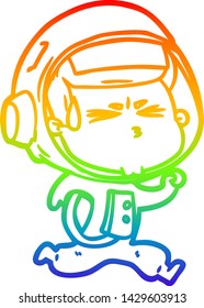rainbow gradient line drawing of a cartoon stressed astronaut