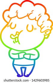 dibujo de una línea de gradiente de arco iris de un hombre de dibujos animados cantando