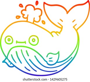 rainbow gradient line drawing of a cartoon whale