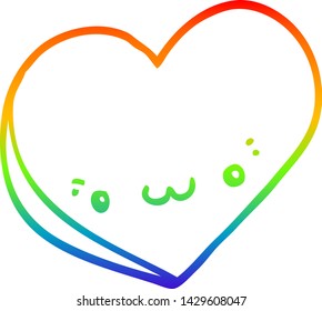 dibujo de una línea de gradiente arco iris de una caricatura amor corazón con cara