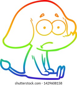 rainbow gradient line drawing of a cartoon unsure elephant sat on floor