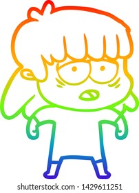 dibujo de una mujer cansada con dibujos de gradiente de arco iris