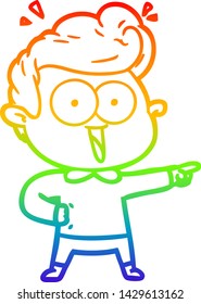 rainbow gradient line drawing of a cartoon excited man
