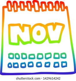 rainbow gradient line drawing of a cartoon calendar showing month of november
