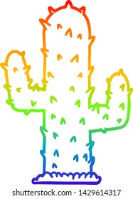 dibujo de línea de gradiente de arco iris de un cactus de dibujos animados