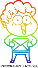rainbow gradient line drawing of a cartoon happy man