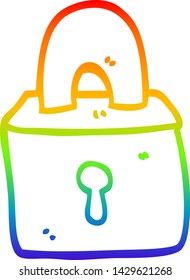 dibujo de línea de gradiente de arco iris de un candado de dibujos animados