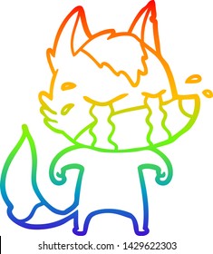 Regenbogen-Farbverlauf-Zeichnung eines Cartoons weinenden Wolf