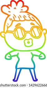 rainbow gradient line drawing of a cartoon woman wearing spectacles