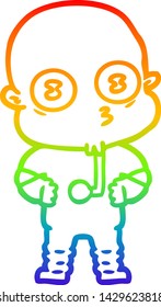rainbow gradient line drawing of a cartoon weird bald spaceman