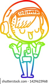 rainbow gradient line drawing of a cartoon astronaut woman