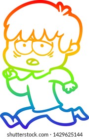 dibujo de una línea de gradiente de arco iris de un niño exhausto de caricatura