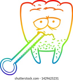 rainbow gradient line drawing of a cartoon unhealthy tooth