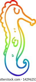 rainbow gradient line drawing of a cartoon sea horse