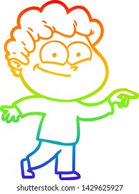 dibujo de una línea de gradiente de arco iris de un hombre feliz con dibujos animados