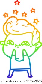 rainbow gradient line drawing of a cartoon excited man