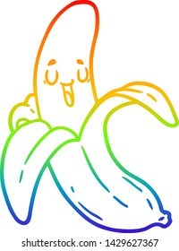 rainbow gradient line drawing of a cartoon banana