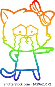 dibujo de una línea de gradiente de arco iris de un gato de dibujos animados
