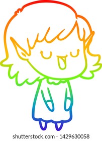 rainbow gradient line drawing of a cartoon elf girl