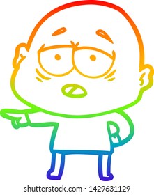 rainbow gradient line drawing of a cartoon tired bald man