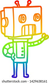 rainbow gradient line drawing of a cartoon robot