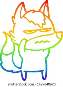 dibujo de una línea degradada de arcoiris de un lobo fastidiado