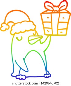 dibujo de un pingüino caricaturizado con navidad presente