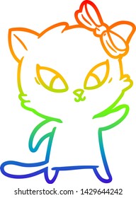 rainbow gradient line drawing of a cartoon cat