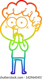 dibujo de una línea de gradiente de arco iris de un hombre feliz con dibujos animados