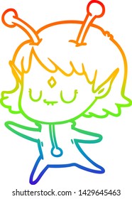dibujo de una chica alienígena con gradiente de arco iris
