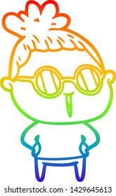 rainbow gradient line drawing of a cartoon woman wearing spectacles