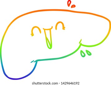 rainbow gradient line drawing of a cartoon liver