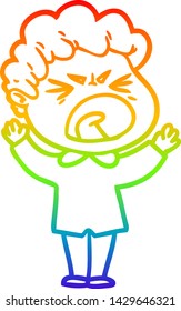 dibujo de una línea de gradiente de arco iris de un hombre furioso de caricatura