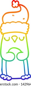 dibujo de una línea de gradiente de arcoiris de un pingüino de navidad