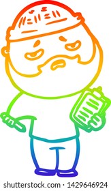 Regenbogen-Farbverlauf-Linie Zeichnung eines Cartoon besorgt Mann mit Bart