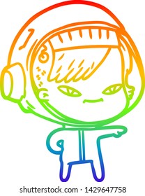 dibujo de una mujer astronauta de dibujos animados con gradiente de color arcoiris