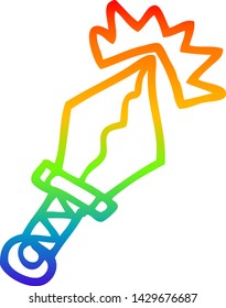 desenho de linha de gradiente do arco-íris de uma adaga afiada de desenho animado