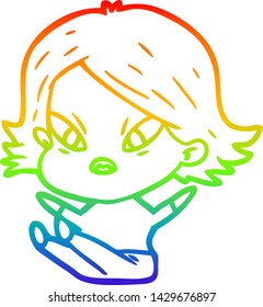 rainbow gradient line drawing of a cartoon stressed woman