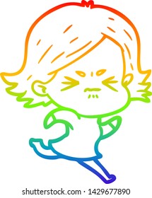 dibujo de una niña enojada con gradiente de arco iris