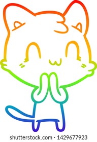 rainbow gradient line drawing of a cartoon happy cat