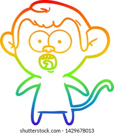 rainbow gradient line drawing of a cartoon shocked monkey